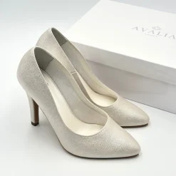 Avalia Shoes Sparkly Prom Shoes | Gold Prom Shoes*Avalia Goldy Champagne Shimmer High Heel Court Shoes Champagne Gold