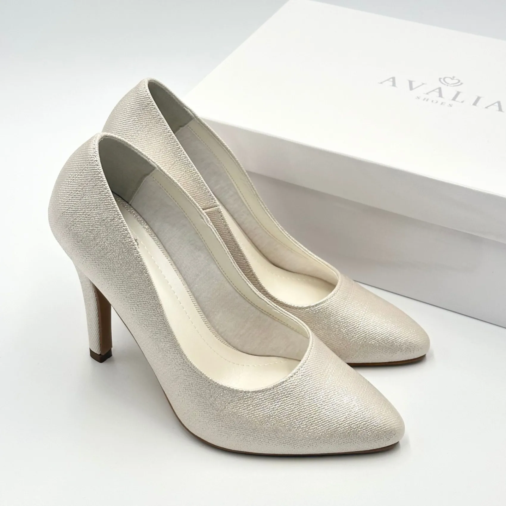 Avalia Shoes Sparkly Prom Shoes | Gold Prom Shoes*Avalia Goldy Champagne Shimmer High Heel Court Shoes Champagne Gold