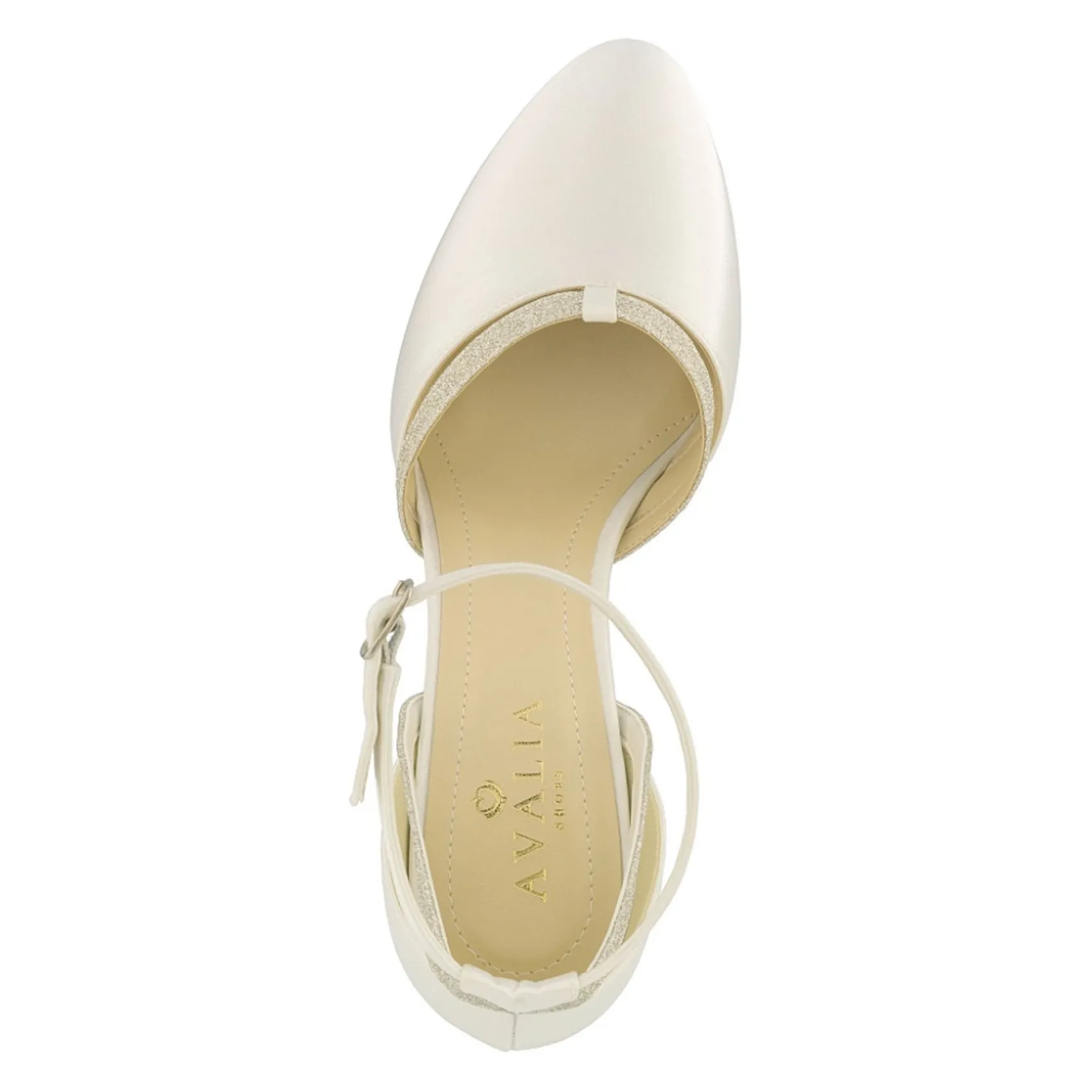 Avalia Shoes Wedding Shoes | Low Heel*Avalia Luna Satin and Silver Glitter Ankle Strap Court Shoes Ivory