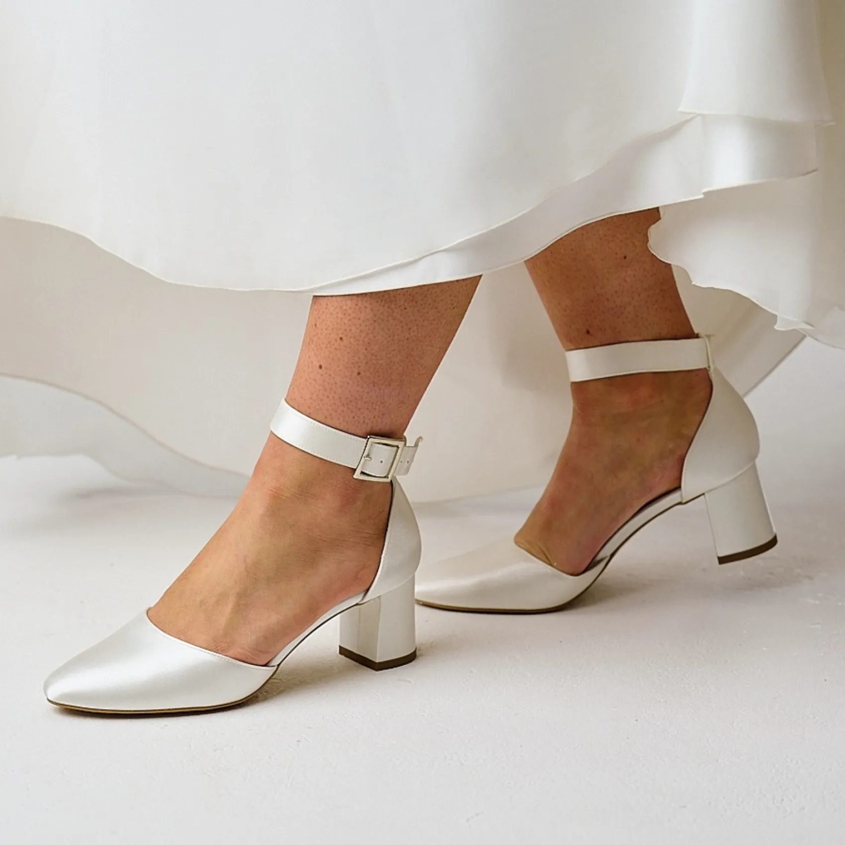 Avalia Shoes Wedding Shoes | Mid Heel*Avalia Vera Satin Wide Ankle Strap Block Heel Shoes Ivory