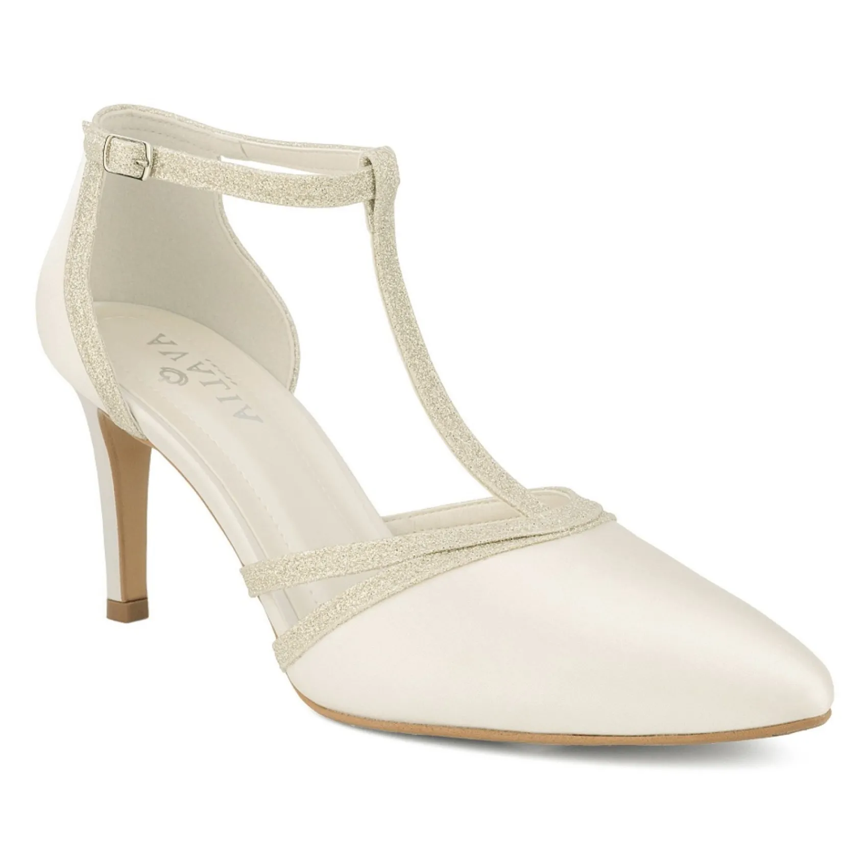 Avalia Shoes Wedding Shoes | High Heel*Avalia Wilma Ivory Satin and Silver Glitter T-Bar Shoes Ivory/ Silver