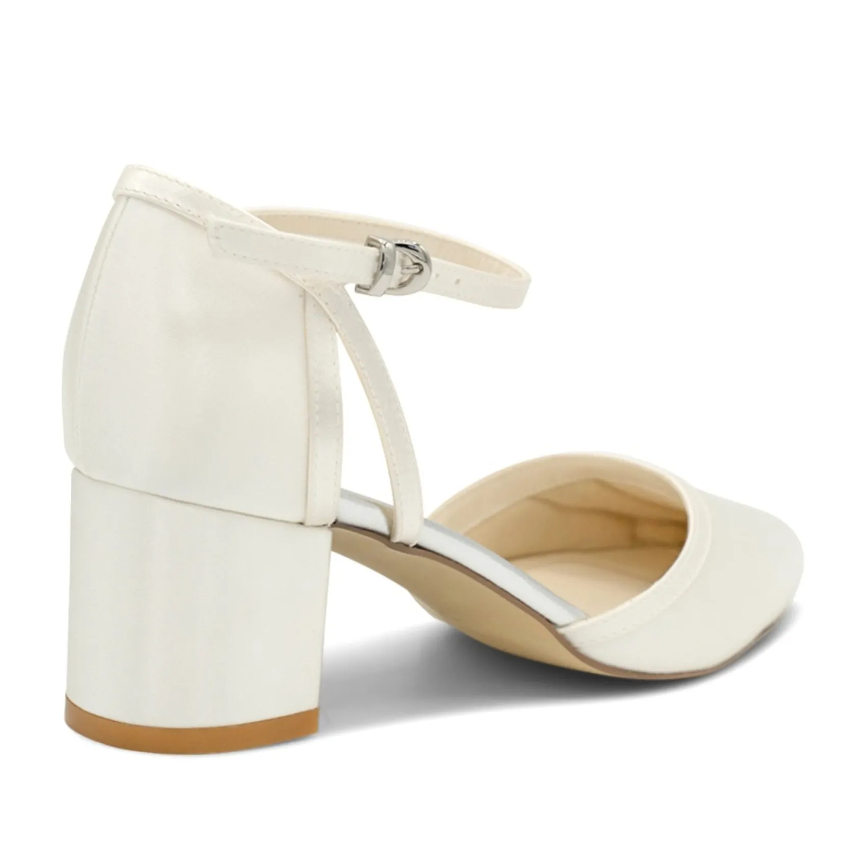 Paradox London Wedding Shoes | Low Heel*Aviana Dyeable Satin Low Block Heel Ankle Strap Court Shoes Ivory