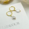 Lace & Favour Bridesmaid Gifts | Bride Gifts*Bali Gold Freshwater Pearl Huggie Hoop Earrings Ivory/ Gold