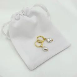 Lace & Favour Bridesmaid Gifts | Bride Gifts*Bali Gold Freshwater Pearl Huggie Hoop Earrings Ivory/ Gold
