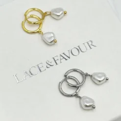 Lace & Favour Bridesmaid Gifts | Bride Gifts*Bali Gold Freshwater Pearl Huggie Hoop Earrings Ivory/ Gold