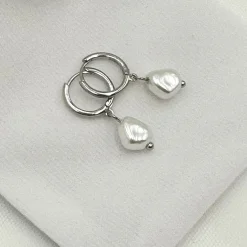 Lace & Favour Bridesmaid Gifts | Bride Gifts*Bali Silver Freshwater Pearl Huggie Hoop Earrings Ivory/ Silver