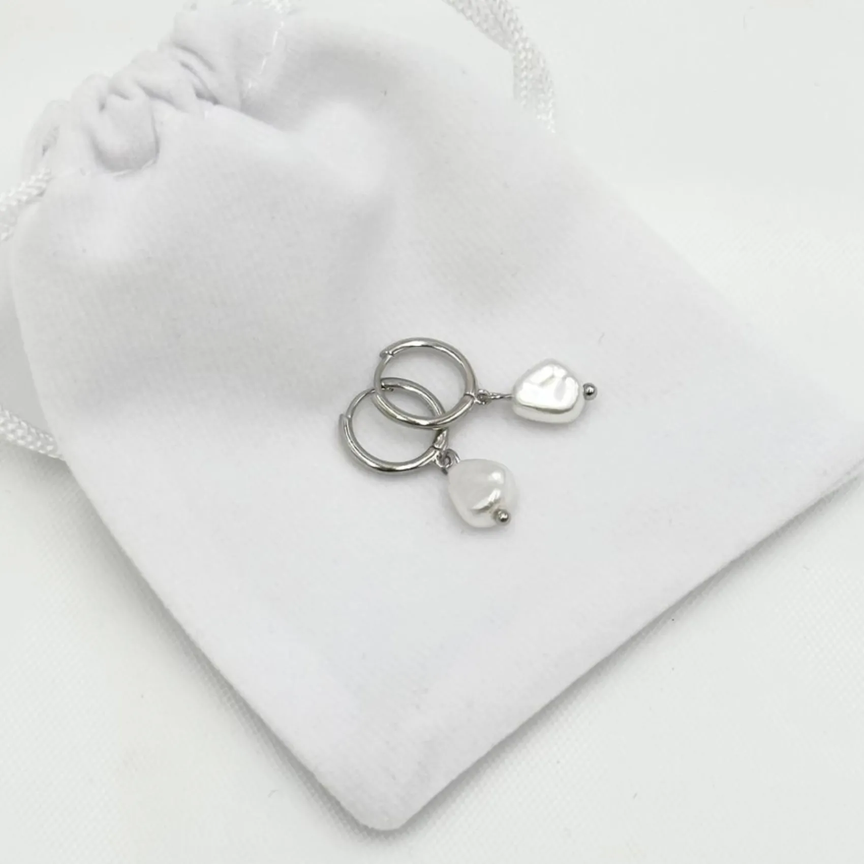 Lace & Favour Bridesmaid Gifts | Bride Gifts*Bali Silver Freshwater Pearl Huggie Hoop Earrings Ivory/ Silver
