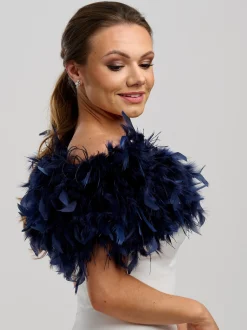 Beverly Hills Feather Stoles & Shrugs | Wedding Capes & Wraps*Bardot Ostrich Feather Bridal Stole Navy