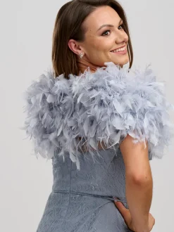 Beverly Hills Feather Stoles & Shrugs | Wedding Capes & Wraps*Bardot Ostrich Feather Bridal Stole Silver Grey