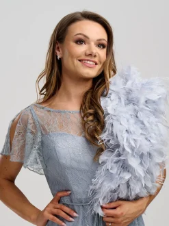 Beverly Hills Feather Stoles & Shrugs | Wedding Capes & Wraps*Bardot Ostrich Feather Bridal Stole Silver Grey