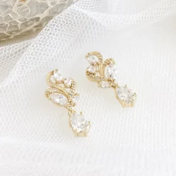 Lace & Favour Gold Prom Jewellery | Prom Earrings*Bejewelled Crystal Vintage Wedding Earrings Gold