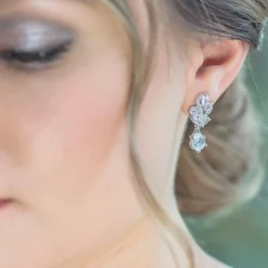 Lace & Favour Silver Prom Jewellery | Prom Earrings*Bejewelled Crystal Vintage Wedding Earrings Silver