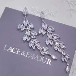 Lace & Favour Silver Prom Jewellery | Prom Earrings*Belize Statement Cubic Zirconia Long Drop Earrings Silver