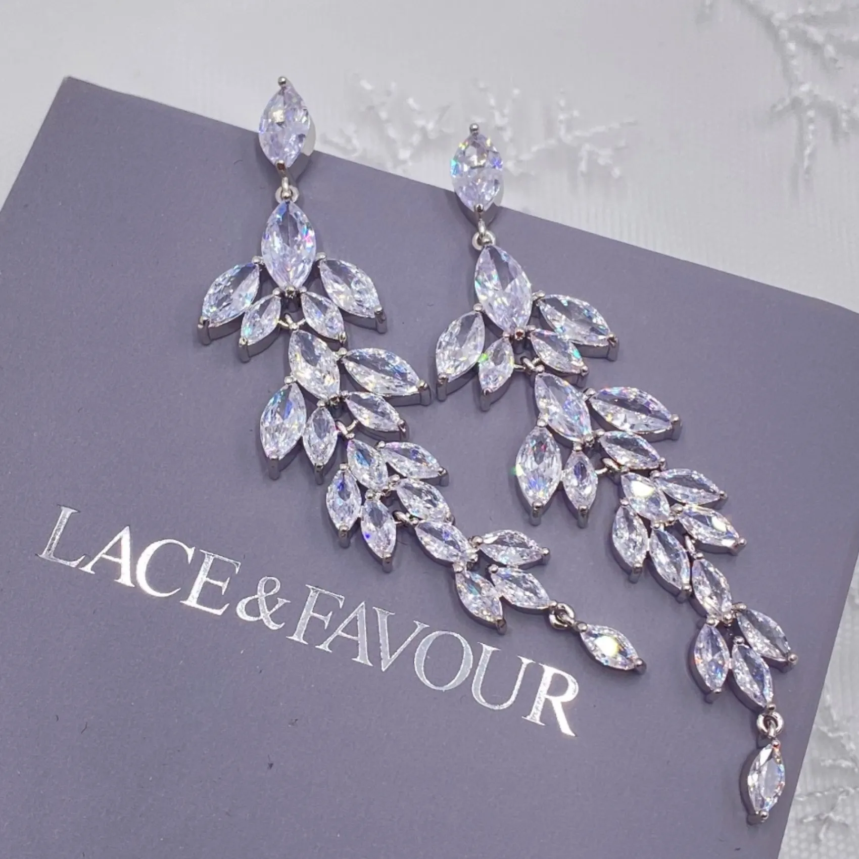 Lace & Favour Silver Prom Jewellery | Prom Earrings*Belize Statement Cubic Zirconia Long Drop Earrings Silver