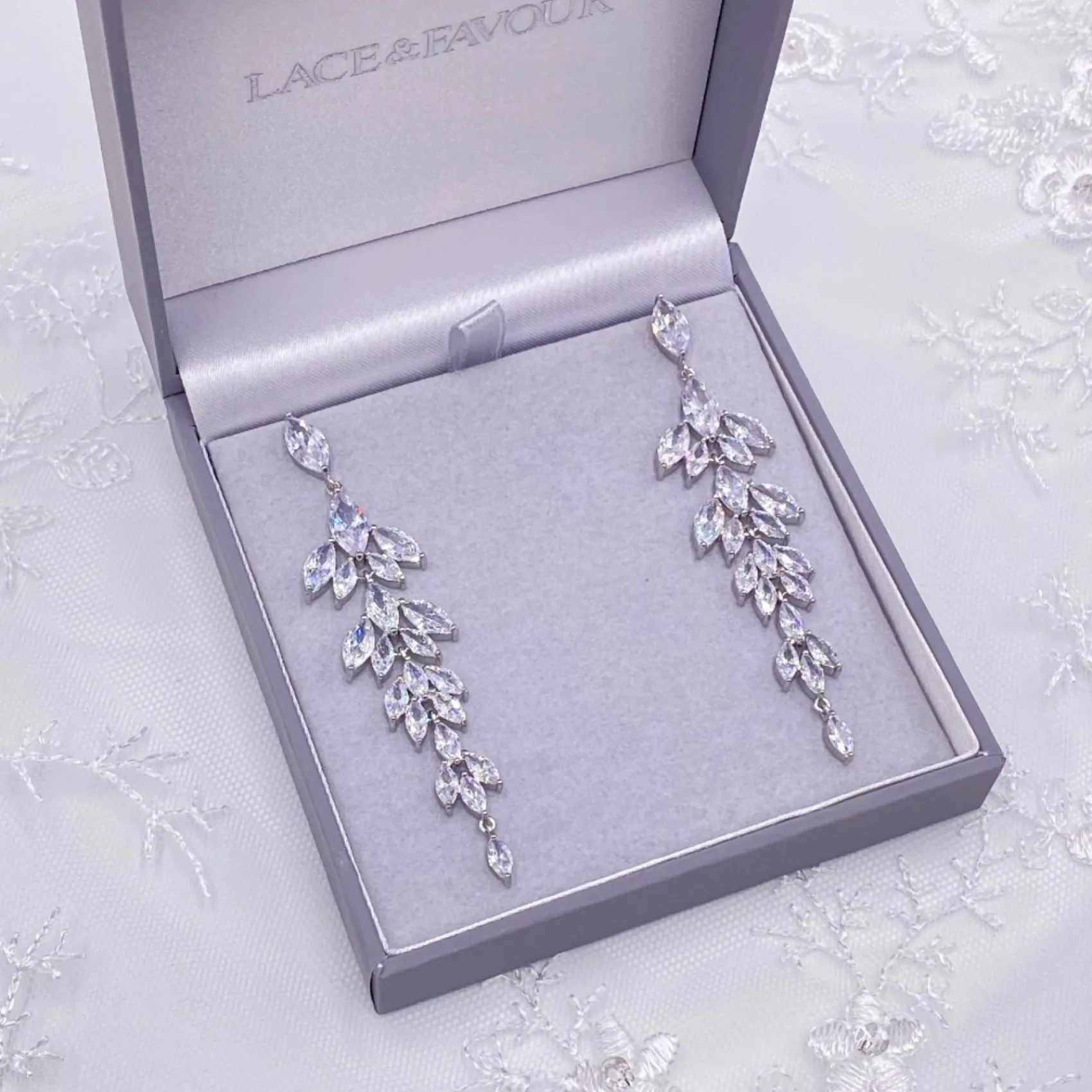 Lace & Favour Silver Prom Jewellery | Prom Earrings*Belize Statement Cubic Zirconia Long Drop Earrings Silver