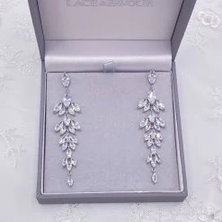 Lace & Favour Silver Prom Jewellery | Prom Earrings*Belize Statement Cubic Zirconia Long Drop Earrings Silver
