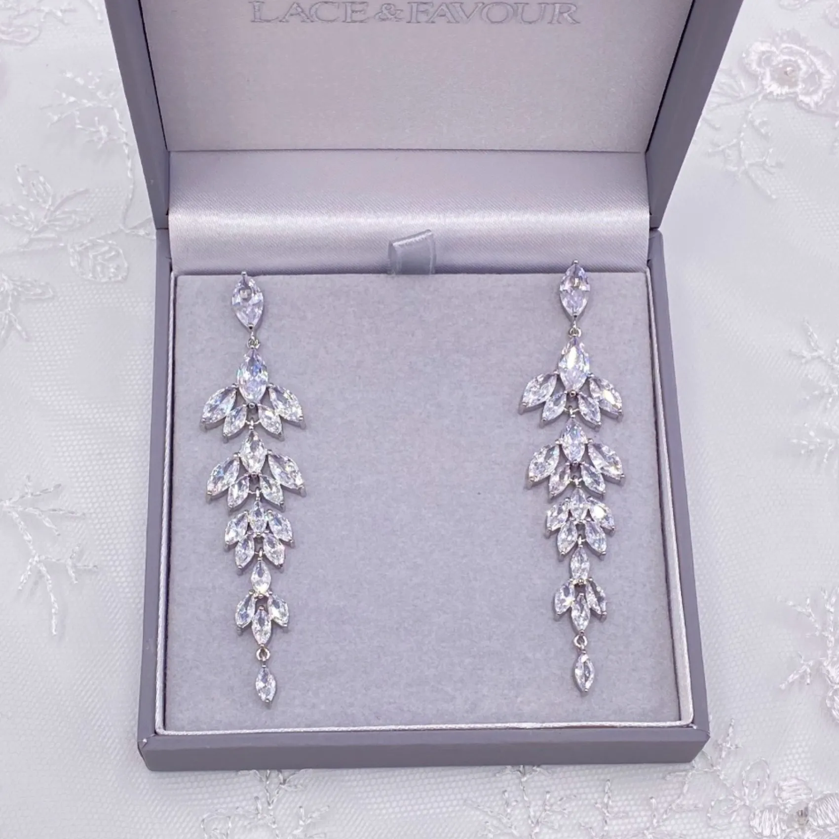 Lace & Favour Silver Prom Jewellery | Prom Earrings*Belize Statement Cubic Zirconia Long Drop Earrings Silver