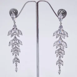 Lace & Favour Silver Prom Jewellery | Prom Earrings*Belize Statement Cubic Zirconia Long Drop Earrings Silver