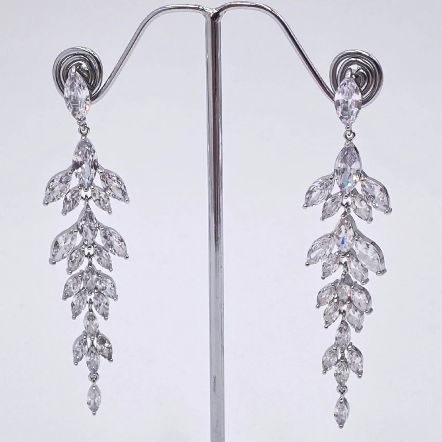 Lace & Favour Silver Prom Jewellery | Prom Earrings*Belize Statement Cubic Zirconia Long Drop Earrings Silver