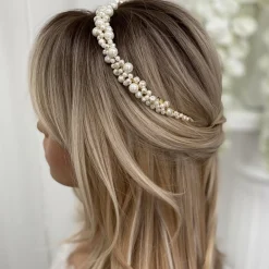 Poirier Pearl Hair Accessories | Gold Hair Accessories*Bella Freshwater Pearl Gold Wedding Headband | Lace & Favour Ivory/ Gold
