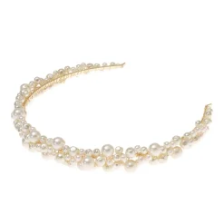 Poirier Pearl Hair Accessories | Gold Hair Accessories*Bella Freshwater Pearl Gold Wedding Headband | Lace & Favour Ivory/ Gold