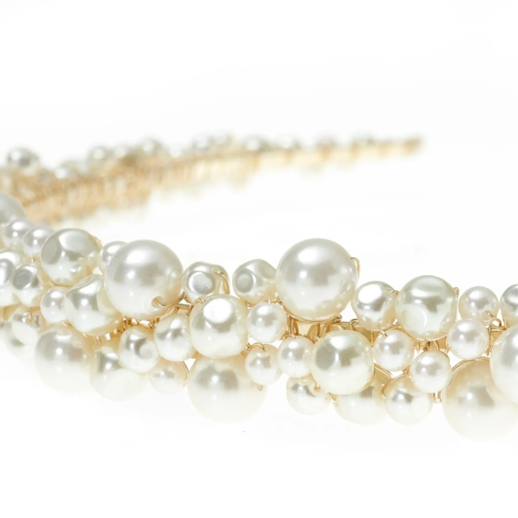 Poirier Pearl Hair Accessories | Gold Hair Accessories*Bella Freshwater Pearl Gold Wedding Headband | Lace & Favour Ivory/ Gold