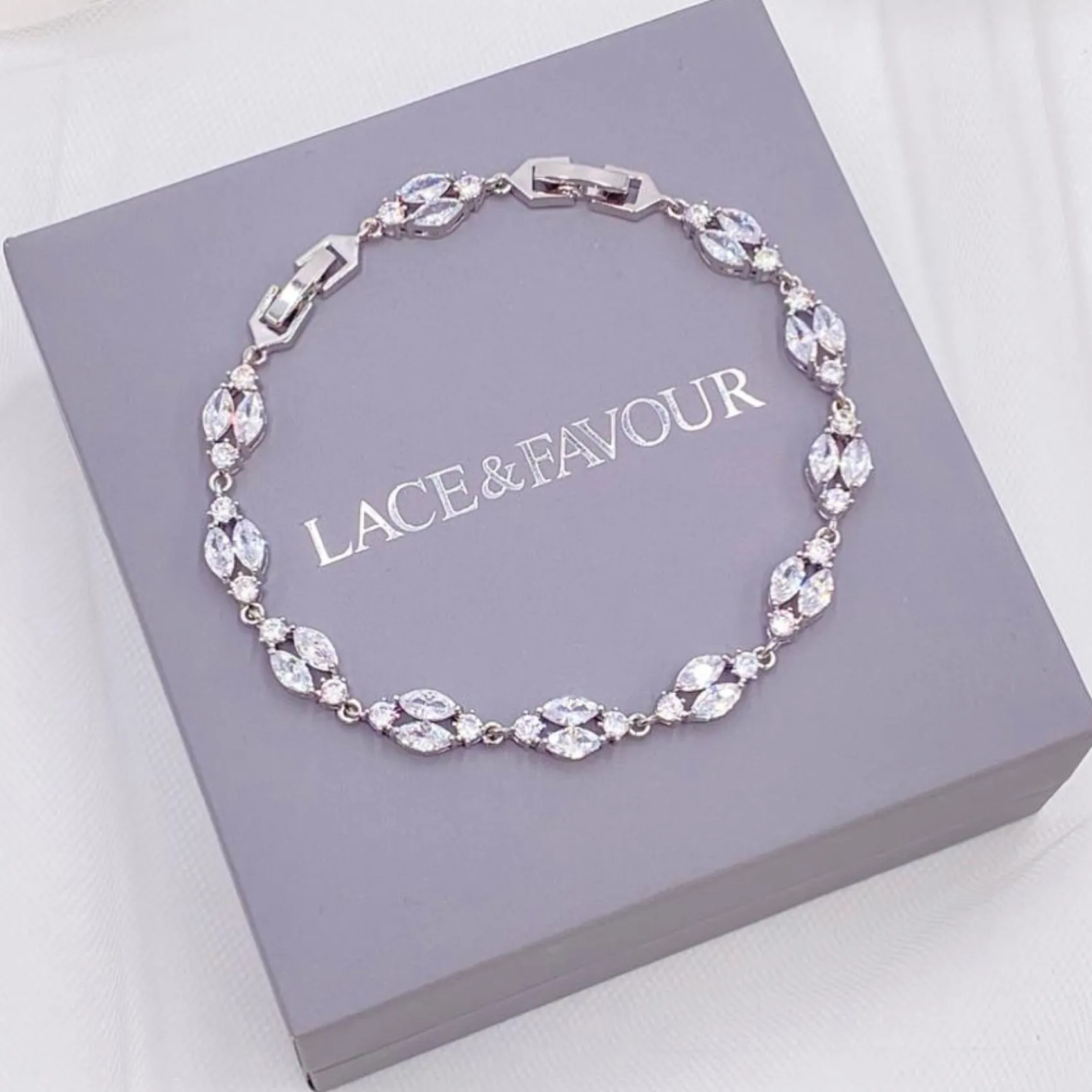 Lace & Favour Silver Prom Jewellery | Prom Bracelets*Berkeley Delicate Cubic Zirconia Wedding Bracelet (Silver)