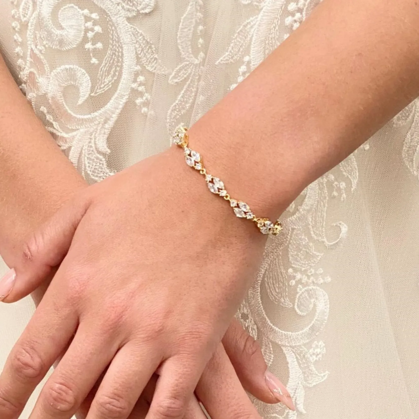 Lace & Favour Gold Prom Jewellery | Prom Bracelets*Berkley Delicate Cubic Zirconia Wedding Bracelet (Gold)