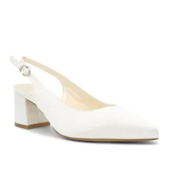 Paradox London Mother Of The Bride Shoes | Wedding Shoes*Bessy Dyeable Satin Wide Fit Slingback Low Block Heels Ivory