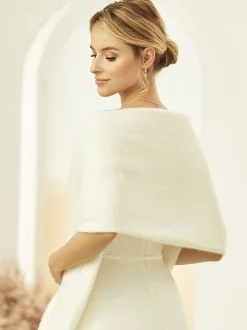 Bianco Evento Knitted Shawls | Wedding Capes & Wraps*Bianco Cashmere Effect Wedding Shawl E318 Ivory