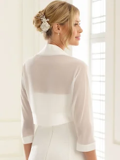 Bianco Evento Wedding Boleros And Jackets*Bianco Chiffon Wedding Bolero with Satin Trim E92 Ivory
