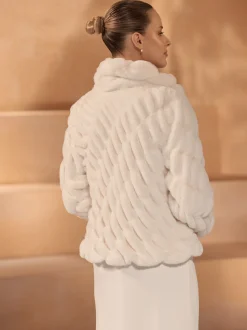 Bianco Evento Faux Fur Jackets, Capes And Shawls | Wedding Boleros And Jackets*Bianco Faux Fur Long Sleeve Wedding Jacket E445 Ivory