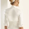 Bianco Evento Wedding Boleros And Jackets*Bianco Matte Satin 3/4 Length Sleeve Wedding Jacket E55S Ivory