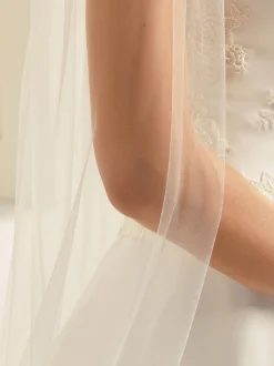 Bianco Evento Single Tier Veils | Chapel Length & Cathedral Veils*Bianco Plain Single Tier Chapel Veil with Cut Edge S226 Ivory