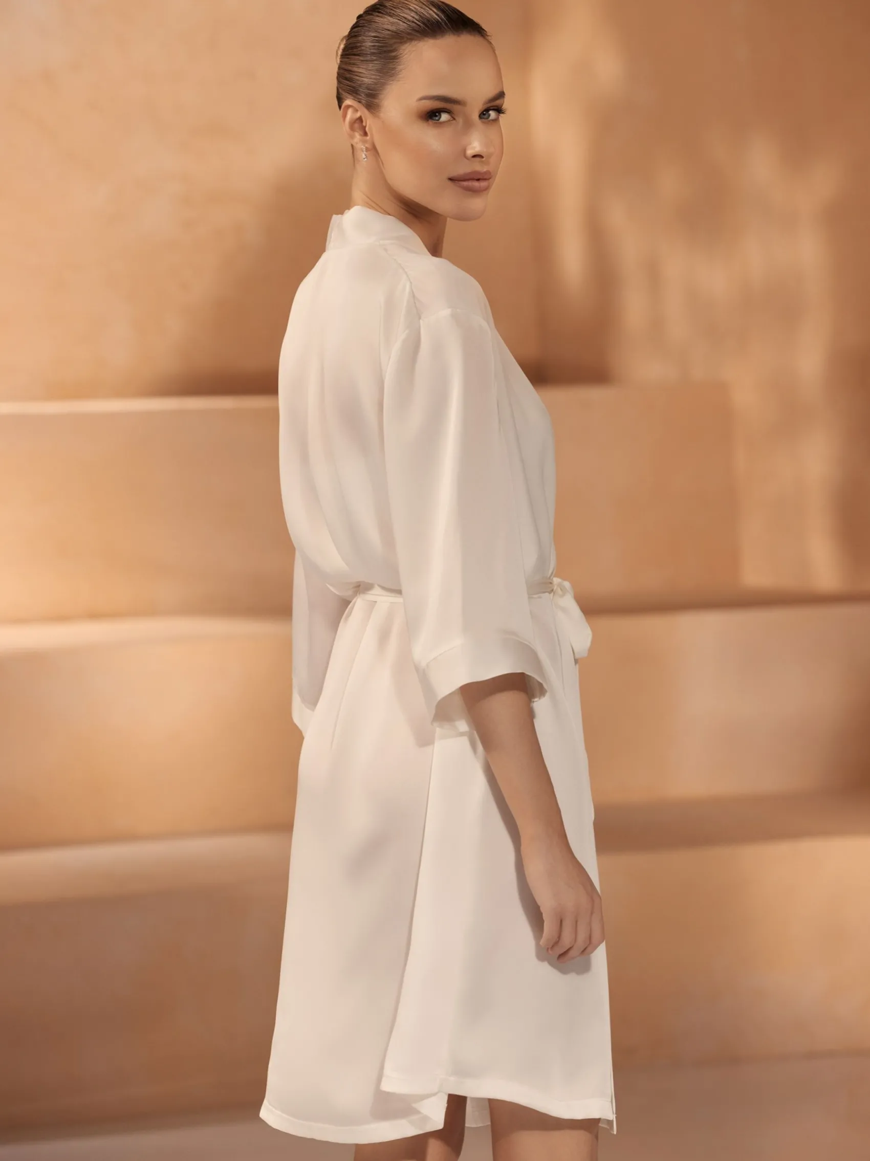 Bianco Evento Honeymoon Gifts | Bride Gifts*Bianco Satin 3/4 Length Sleeve Bridal Robe E439 Ivory