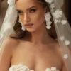 Bianco Evento Single Tier Veils | Fingertip Veils*Bianco Single Tier Cut Edge Short Veil with 3D Flowers S493 Ivory
