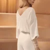 Bianco Evento Bridal Tops & Bodysuits*Bianco Stretch Crepe 3/4 Sleeve Top E417 Ivory