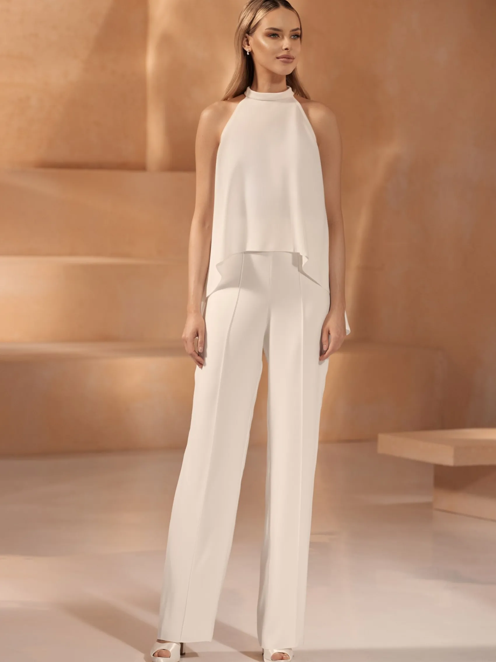 Bianco Evento Bridal Tops & Bodysuits*Bianco Stretch Crepe Halter Neck Bridal Top E418 Ivory