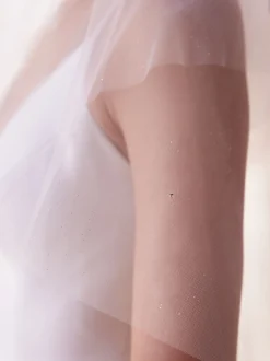 Bianco Evento Two Tier Veils | Fingertip Veils*Bianco Two Tier Glitter Tulle Fingertip Veil with Diamantes S496 Ivory