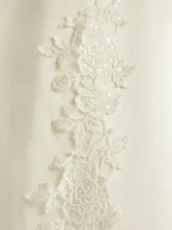 Bianco Evento Single Tier Veils | Chapel Length & Cathedral Veils*Bianco Single Tier Cut Edge Cathedral Veil with Floral Lace Train S342 Ivory