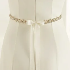 Bianco Evento Wedding Dress Belts*Bianco Vintage Inspired Crystal Embellished Wedding Belt Ivory/ Silver