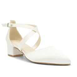 Paradox London Wedding Shoes | Low Heel*Blanche Dyeable Satin Wide Fit Cross Strap Low Block Heels Ivory