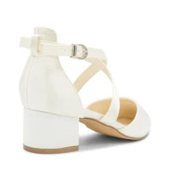 Paradox London Wedding Shoes | Low Heel*Blanche Dyeable Satin Wide Fit Cross Strap Low Block Heels Ivory