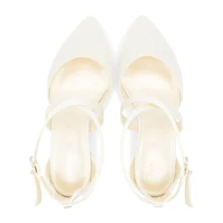 Paradox London Wedding Shoes | Low Heel*Blanche Dyeable Satin Wide Fit Cross Strap Low Block Heels Ivory