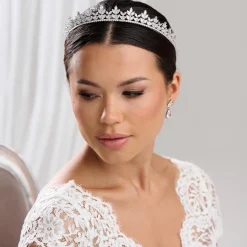 Lace & Favour Crystal Hair Accessories | Silver Hair Accessories*Blenheim Cubic Zirconia Crystal Bridal Crown Silver