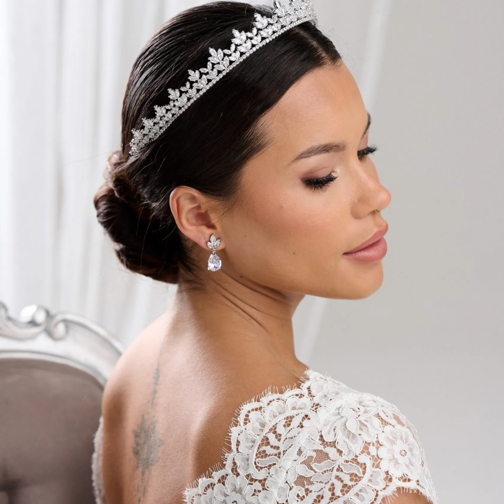 Lace & Favour Crystal Hair Accessories | Silver Hair Accessories*Blenheim Cubic Zirconia Crystal Bridal Crown Silver