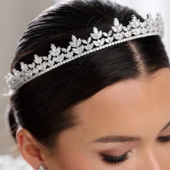 Lace & Favour Crystal Hair Accessories | Silver Hair Accessories*Blenheim Cubic Zirconia Crystal Bridal Crown Silver