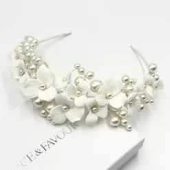 Beads & Beyond Pearl Hair Accessories | Silver Hair Accessories*Bloomsbury Ivory Ceramic Flower and Pearl Wedding Tiara Ivory/ Silver