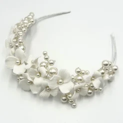 Beads & Beyond Pearl Hair Accessories | Silver Hair Accessories*Bloomsbury Ivory Ceramic Flower and Pearl Wedding Tiara Ivory/ Silver