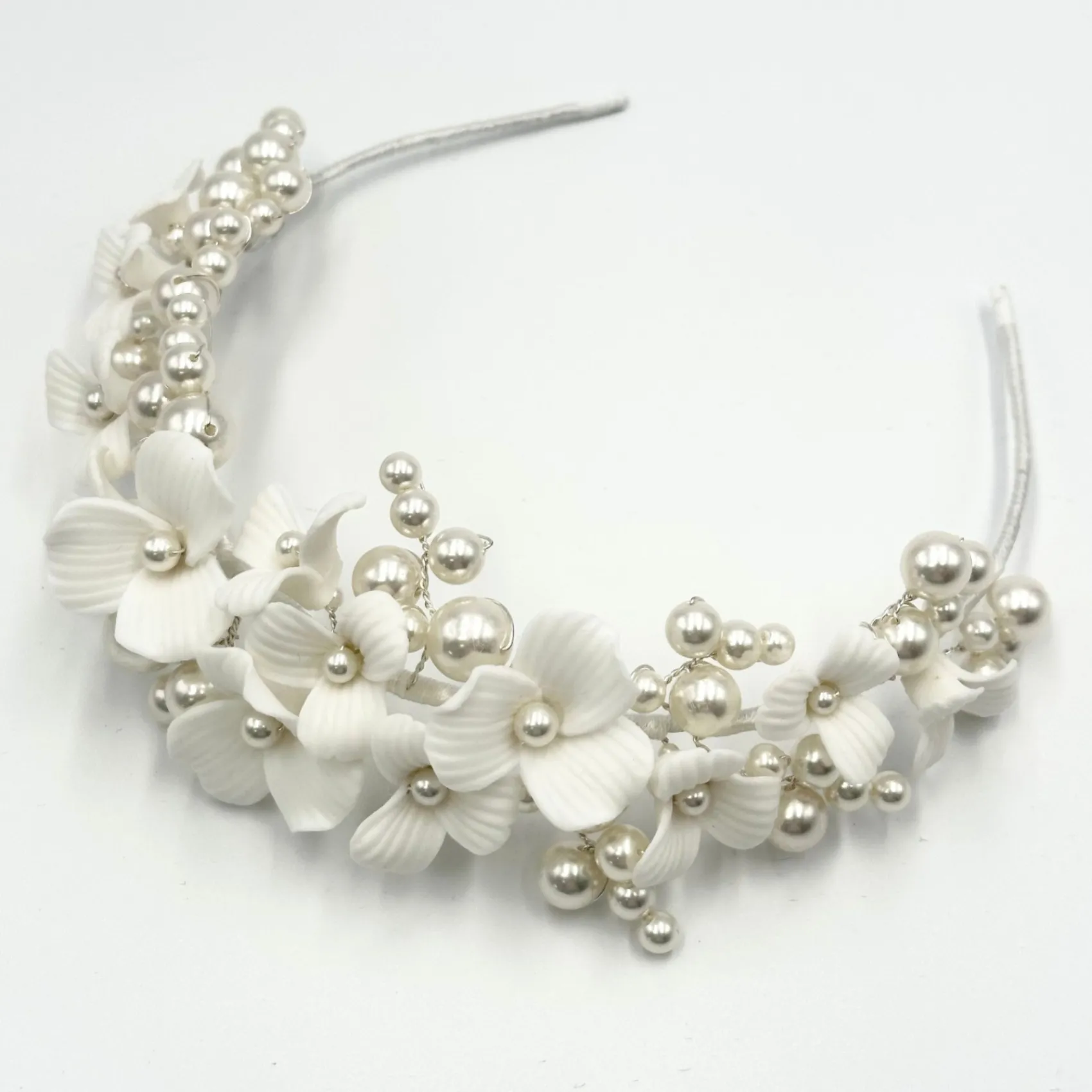 Beads & Beyond Pearl Hair Accessories | Silver Hair Accessories*Bloomsbury Ivory Ceramic Flower and Pearl Wedding Tiara Ivory/ Silver
